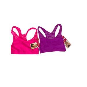 NWT 2 SPREE Seamless Lace Racerback Bras Neon Pink Purple S/M small medium